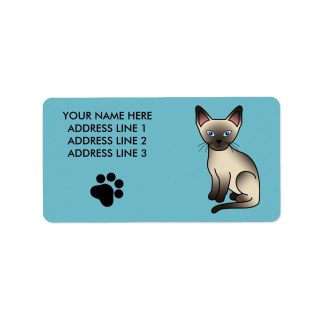 Chocolate Point Siamese Breed Cat Illustration Label (Front)