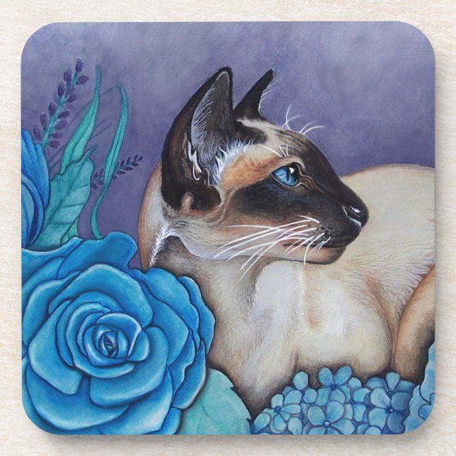 Chocolate Point Siamese Cat Beverage Coaster (Front)