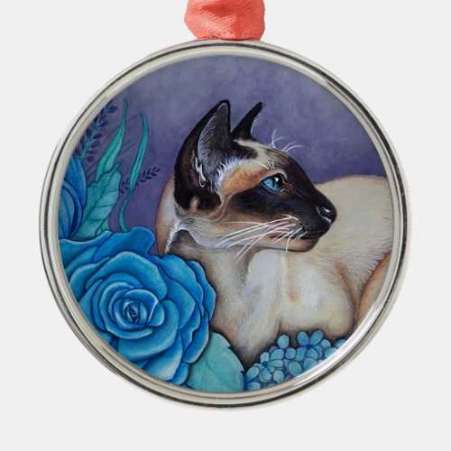 Chocolate Point Siamese Cat Metal Ornament