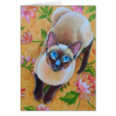 Chocolate Point Siamese Cat on Floral Rug (Front)