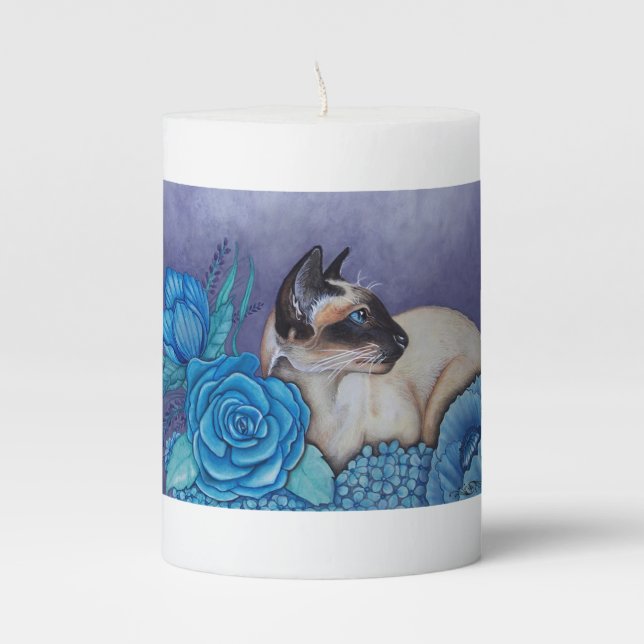 Chocolate Point Siamese Cat Pillar Candle (Front)