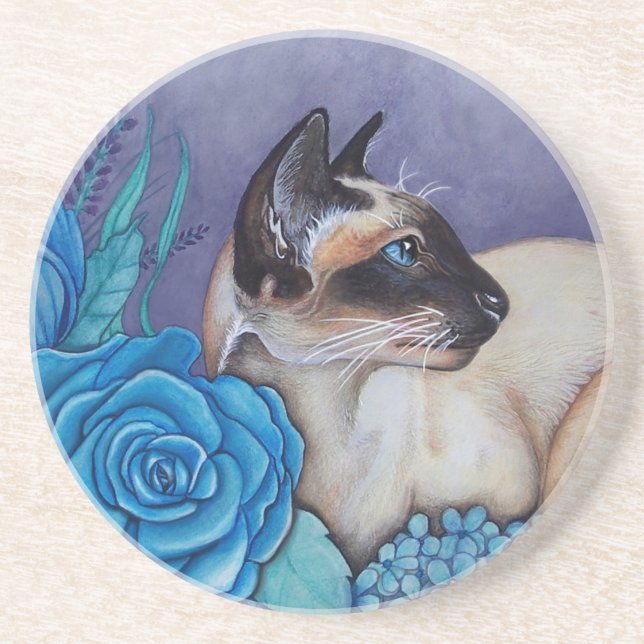 Chocolate Point Siamese Cat Sandstone Coaster (Front)