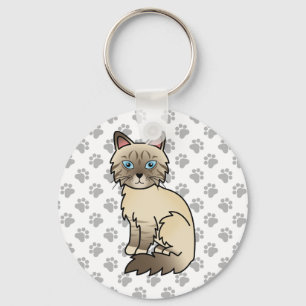 Chocolate Point Tabby Birman / Ragdoll Cartoon Cat Keychain