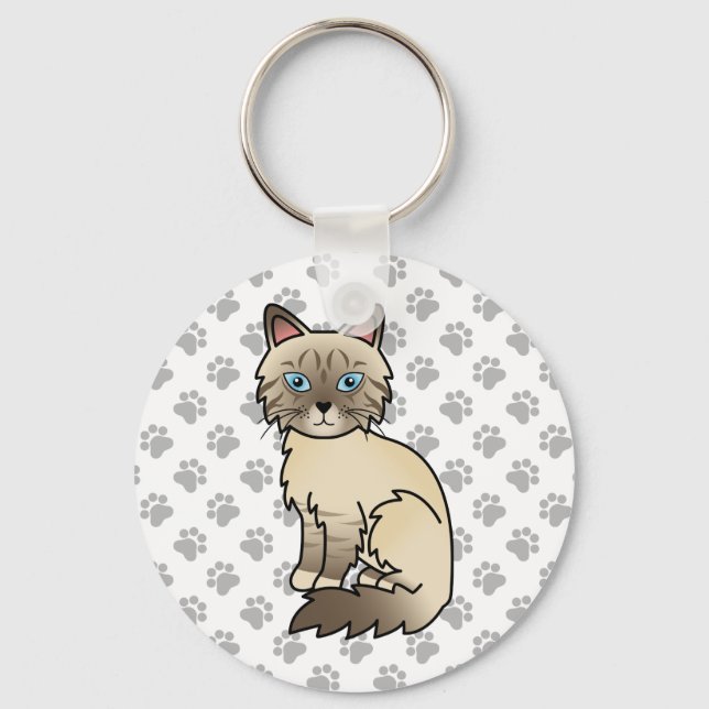 Chocolate Point Tabby Birman / Ragdoll Cartoon Cat Keychain (Front)