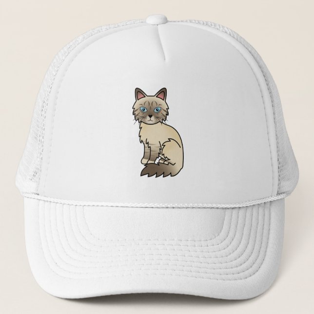 Chocolate Point Tabby Birman / Ragdoll Cartoon Cat Trucker Hat (Front)