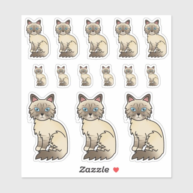 Chocolate Point Tabby Birman/Ragdoll Cartoon Cats Sticker (Sheet)