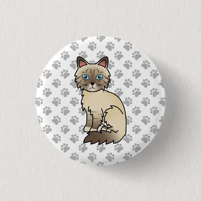 Chocolate Point Tabby Birman / Ragdoll Cat & Paws Button (Front)