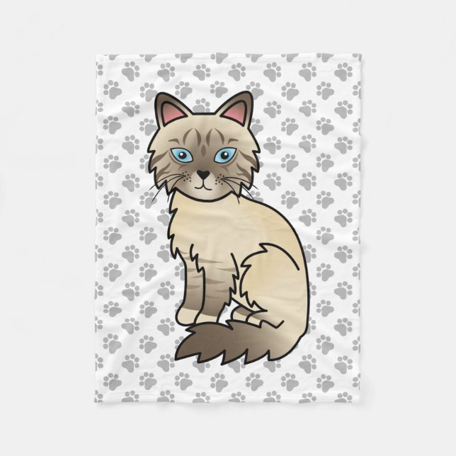 Chocolate Point Tabby Birman/Ragdoll Cat & Paws Fleece Blanket (Front)