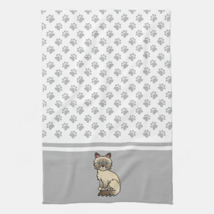 Chocolate Point Tabby Birman / Ragdoll Cat & Paws Kitchen Towel