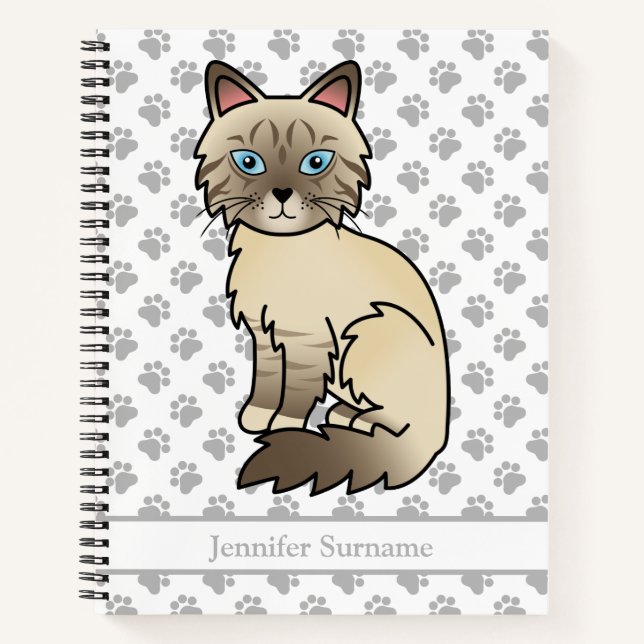 Chocolate Point Tabby Birman/Ragdoll Cat & Text Notebook (Front)