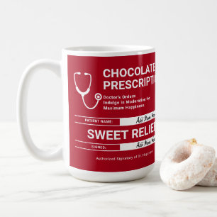 Chocolate Prescription Humor Red White Modern Fun Coffee Mug