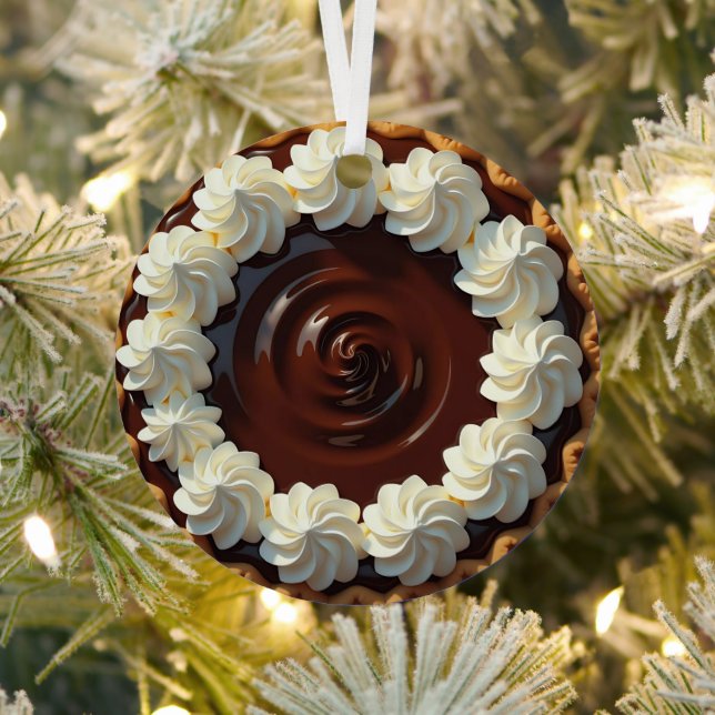 Chocolate Pudding Pie Personalized Christmas Metal Ornament (Insitu)