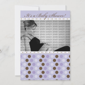 Chocolate Purple Dots Baby Shower Invitation