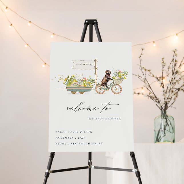 Chocolate Retriever Bike Baby Shower Welcome Foam Board (In Situ (Stand))