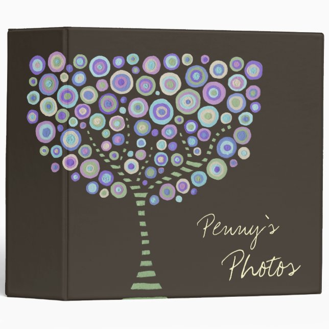 Chocolate Retro Trees Name Custom Photo Album 3 Ring Binder (Front/Spine)