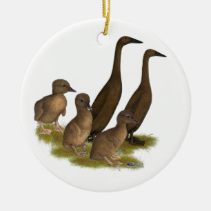 Chocolate Runner Duck Family Ceramic Ornament