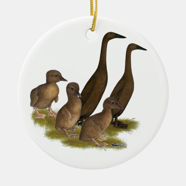 Chocolate Runner Duck Family Ceramic Ornament (Front)