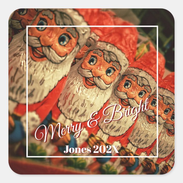 Chocolate Santa Custom Script Christmas Square Sticker (Front)