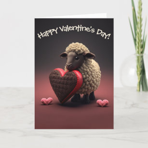 Chocolate Sheep with Candy Heart Valentine's Day Holiday Card