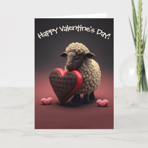 Chocolate Sheep with Candy Heart Valentines Day Holiday Card