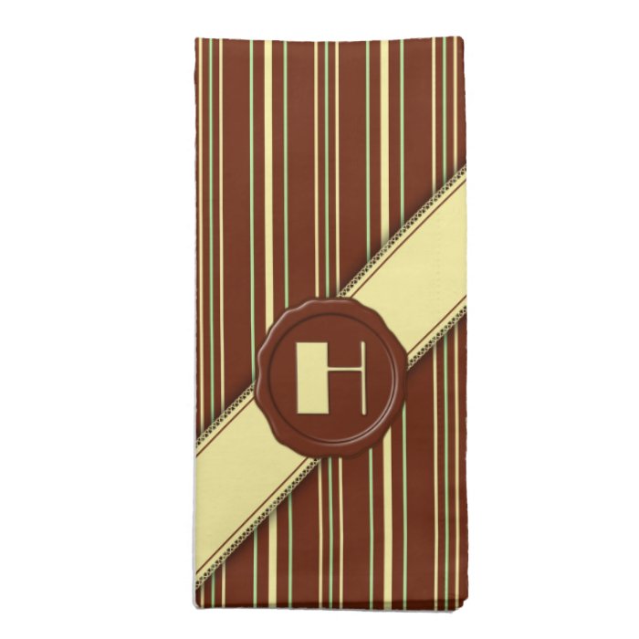 Chocolate Shop Monogram  Mint Chocolate Stripe   H Cloth Napkin