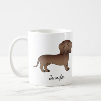 Chocolate Short Hair Dachshund Cartoon Dog &amp; Name Coffee Mug