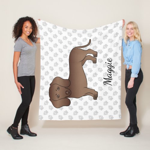 Chocolate Short Hair Dachshund Cartoon Dog  Name Fleece Blanket