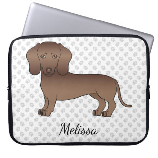 Chocolate Short Hair Dachshund Cartoon Dog &amp; Name Laptop Sleeve