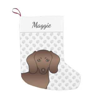 Chocolate Short Hair Dachshund Cartoon Dog &amp; Name Small Christmas Stocking