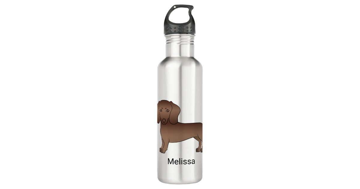 Chocolate Short Hair Dachshund Cartoon Dog & Name Stainless Steel Water  Bottle | Zazzle