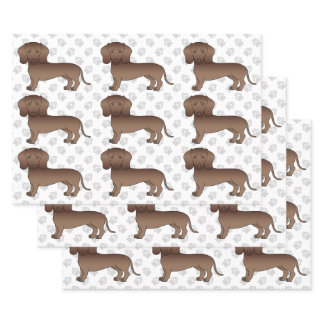 Chocolate Short Hair Dachshund Cartoon Dog Pattern Wrapping Paper Sheets
