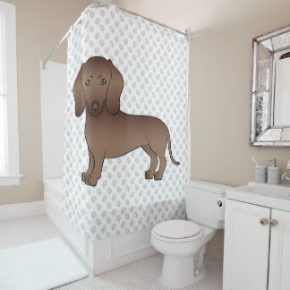 Chocolate Short Hair Dachshund Cartoon Dog &amp; Paws Shower Curtain