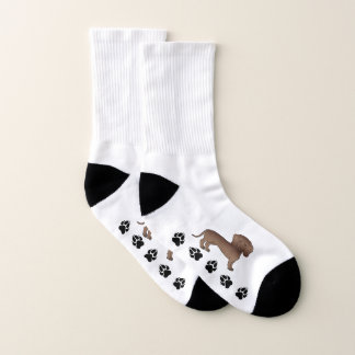 Chocolate Short Hair Dachshund Cartoon Dog &amp; Paws Socks