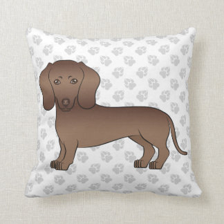 Chocolate Short Hair Dachshund Cartoon Dog &amp; Paws Throw Pillow