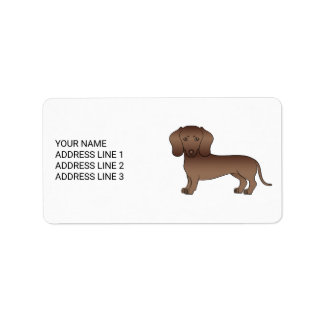 Chocolate Short Hair Dachshund Cartoon Dog &amp; Text Label