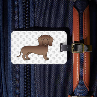 Chocolate Short Hair Dachshund Cartoon Dog &amp; Text Luggage Tag