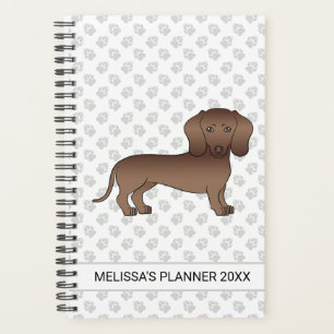 Chocolate Short Hair Dachshund Cartoon Dog & Text Planner