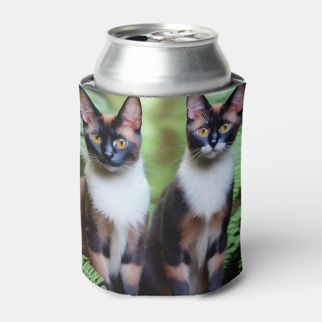 Chocolate Siamese Cat Twins, Can Cooler (Can Front)