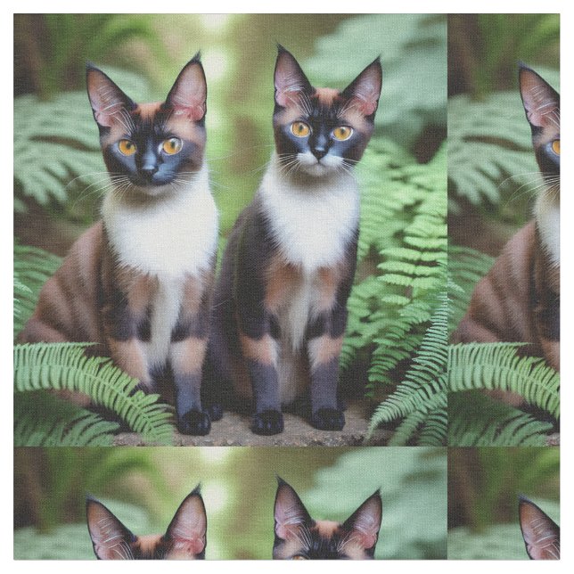 Chocolate Siamese Cat Twins, Fabric (Close Up)