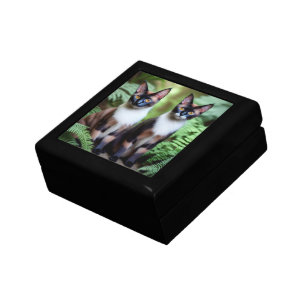 Chocolate Siamese Cat Twins, Wood Keepsake Box