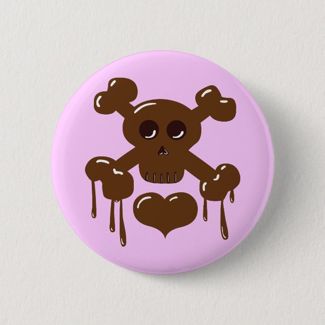 Chocolate Skull and Crossbones Pinback Button (Front)