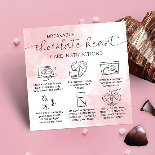 Chocolate Smash Heart Care Guide Pink Watercolor Square Business Card