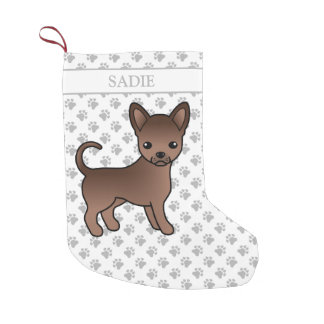 Chocolate Smooth Coat Chihuahua Cartoon Dog &amp; Name Small Christmas Stocking