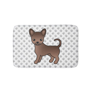 Chocolate Smooth Coat Chihuahua Cartoon Dog &amp; Paws Bath Mat