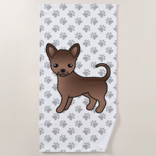 Chocolate Smooth Coat Chihuahua Cartoon Dog & Paws Beach Towel