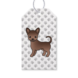 Chocolate Smooth Coat Chihuahua Cartoon Dog &amp; Paws Gift Tags