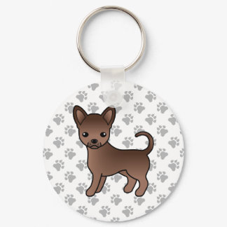 Chocolate Smooth Coat Chihuahua Cartoon Dog &amp; Paws Keychain