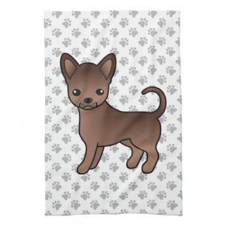 Chocolate Smooth Coat Chihuahua Cartoon Dog &amp; Paws Kitchen Towel