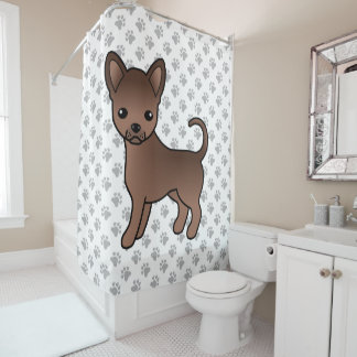 Chocolate Smooth Coat Chihuahua Cartoon Dog &amp; Paws Shower Curtain