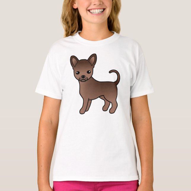 Chocolate Smooth Coat Chihuahua Cute Cartoon Dog T-Shirt (Front)